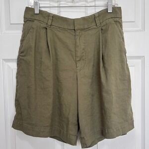 Everlane linen blend shorts Women's 6 Olive green Pockets Pleated Cruise Travel